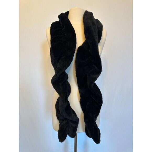 New York and Company Black Slinky Fuzzy Scarf - Picture 1 of 3